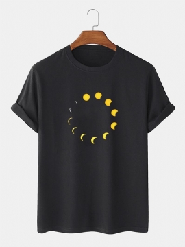 100% Katoen Ademende Maan Eclipse Print Korte Mouw Casual T-shirts