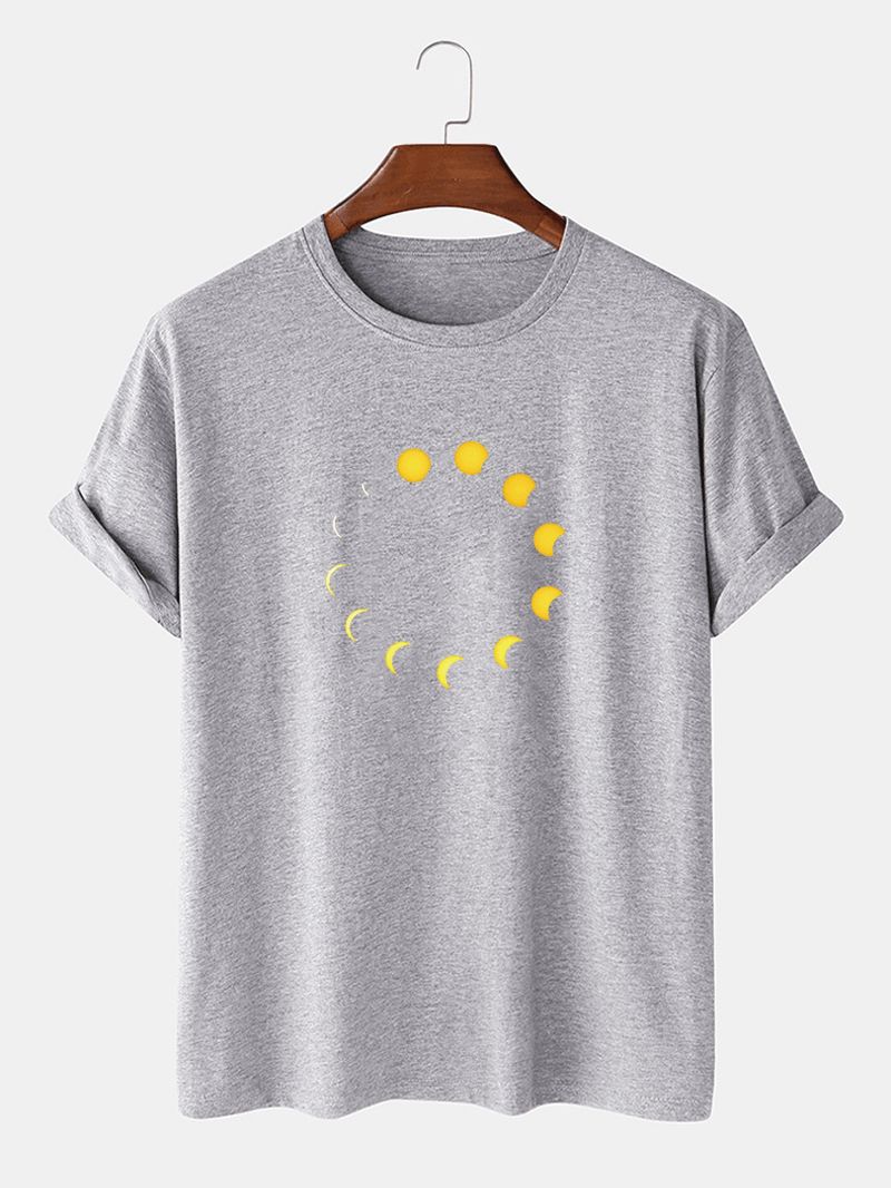 100% Katoen Ademende Maan Eclipse Print Korte Mouw Casual T-shirts