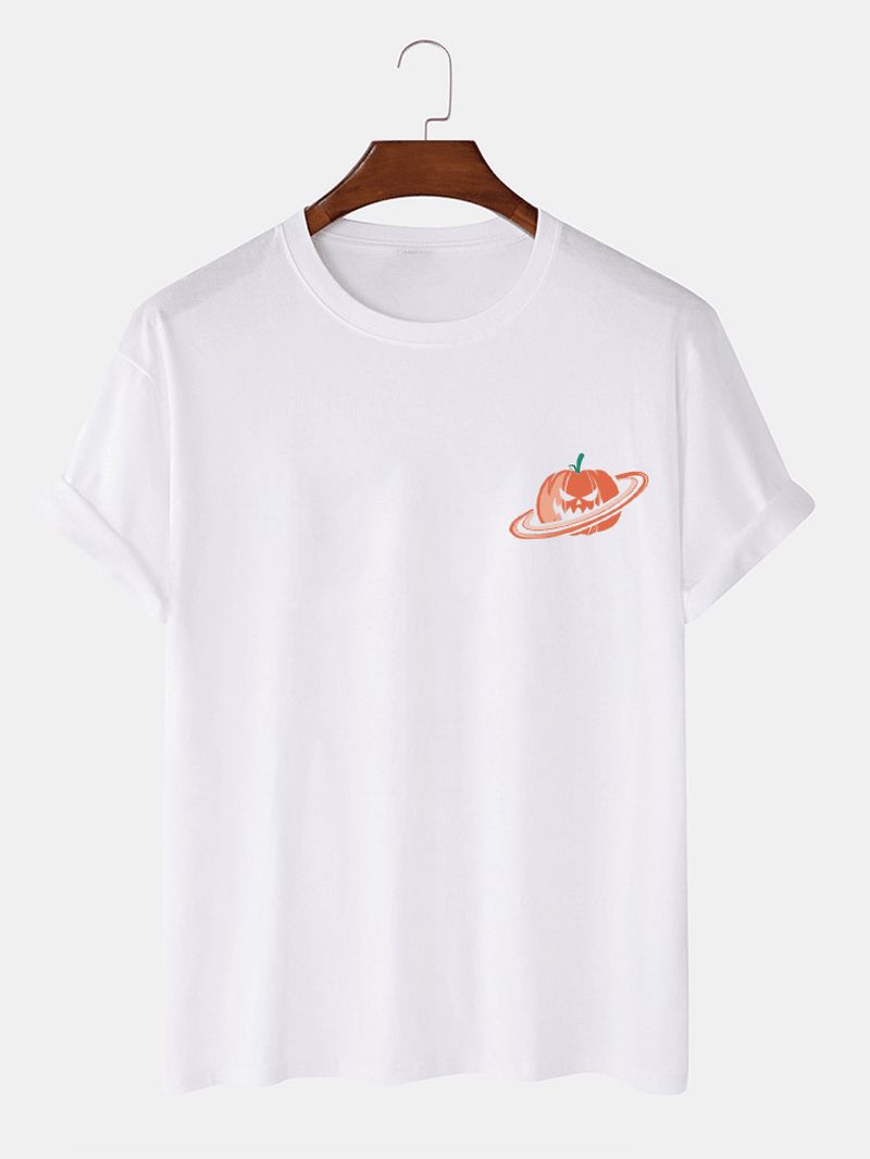 100% Katoenen Heren T-shirts Met Pompoenprint En Korte Mouwen
