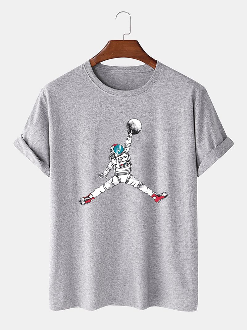 Astronaut T-shirts Met Ronde Hals En Korte Mouwen Met Cartoonprint