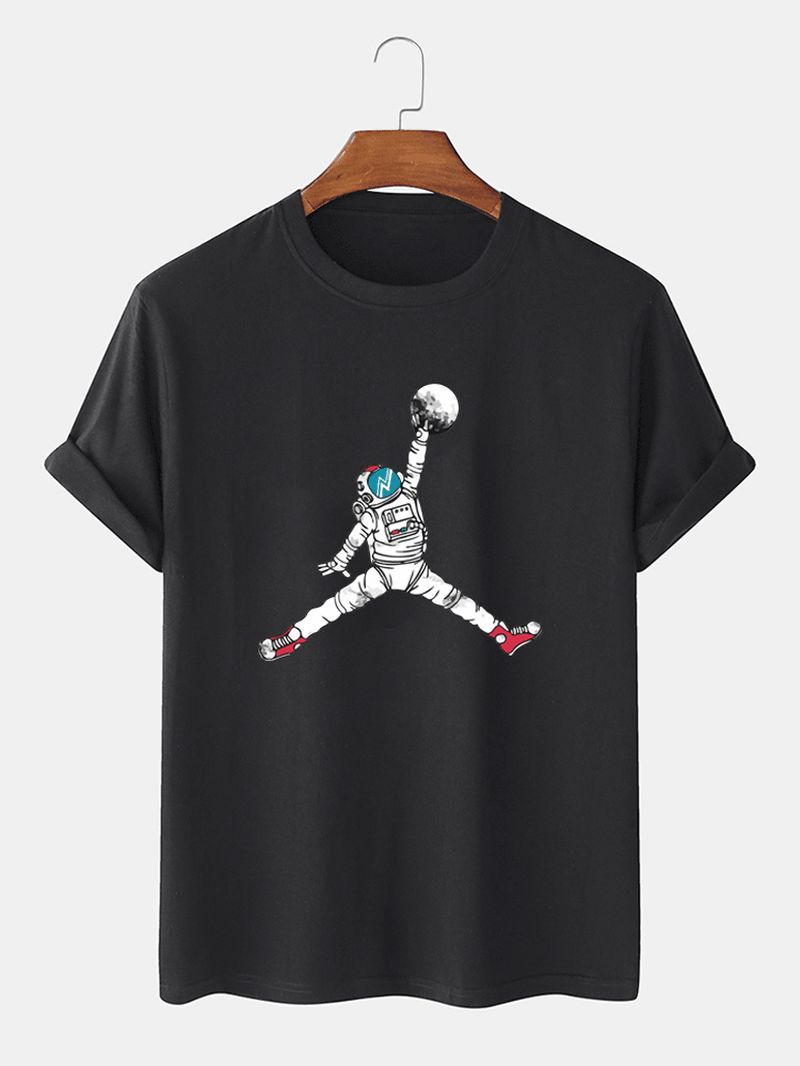 Astronaut T-shirts Met Ronde Hals En Korte Mouwen Met Cartoonprint