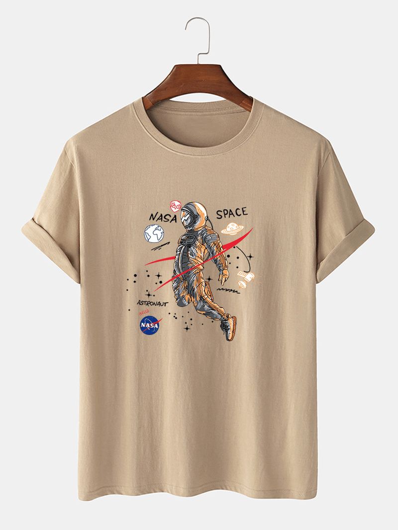 Cartoon Astronaut Print 100% Katoen Casual T-shirts Met Korte Mouwen