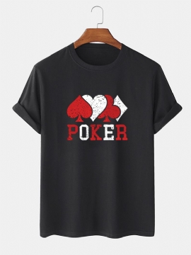 Casual T-shirts Met Korte Mouwen Van 100% Katoen Met Contrasterende Pokerprint Voor Heren