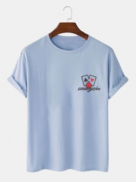 Casual T-shirts Met Korte Mouwen Van 100% Katoen Met Pokerborstprint Voor Heren
