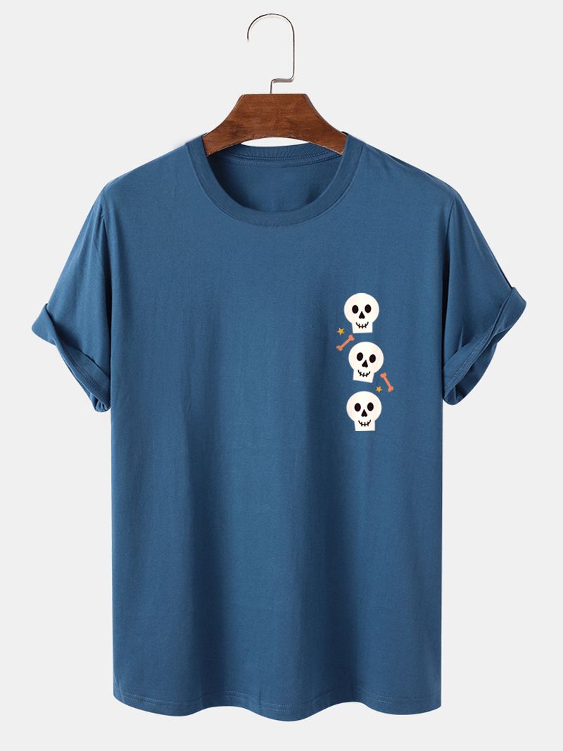 Casual T-shirts Met Ronde Hals Van 100% Katoen Met Skeletprint Voor Heren