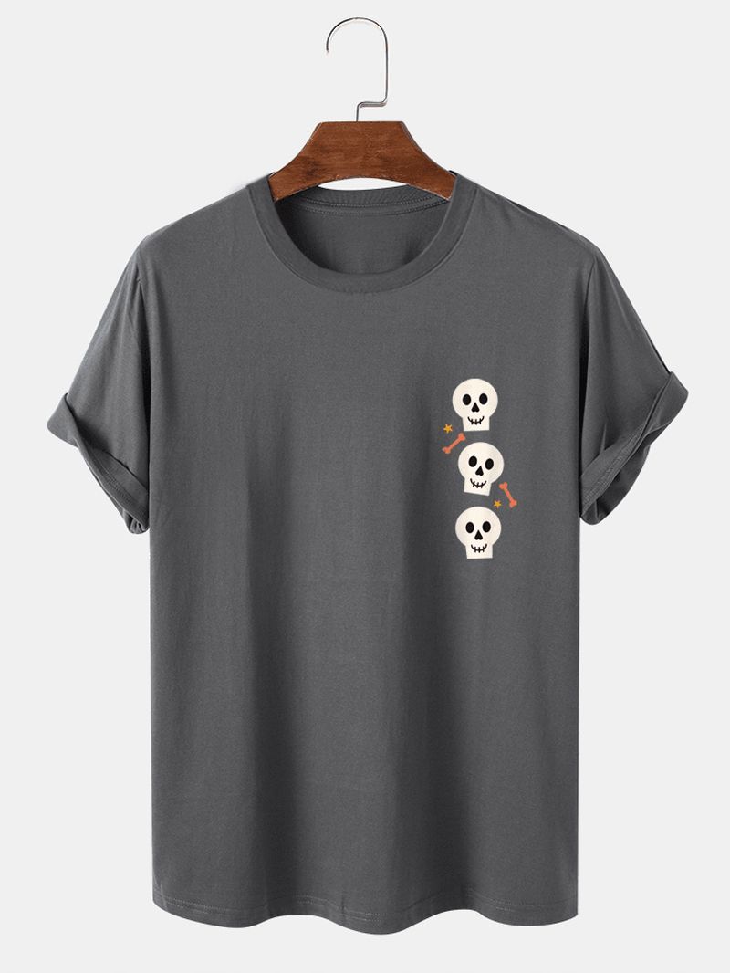 Casual T-shirts Met Ronde Hals Van 100% Katoen Met Skeletprint Voor Heren