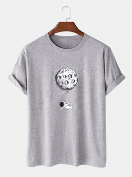 Grappige Astronautenprint 100% Katoenen Losse T-shirts Met Korte Mouwen