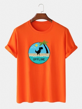 Heren 100% Katoen Cartoon Dinosaurus Grafische Print Ademend Dun Casual T-shirt