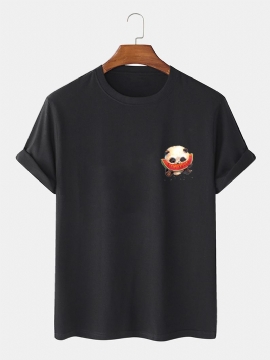 Heren 100% Katoen Cartoon Panda Bedrukte T-shirts Met Ronde Hals En Korte Mouwen