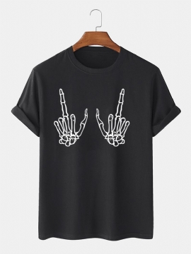 Heren 100% Katoen Donker Zwart Gotische Stijl Schedel Gebaar Casual T-shirts