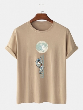 Heren 100% Katoen Grappige Astronautenprint Casual T-shirts Met Korte Mouwen