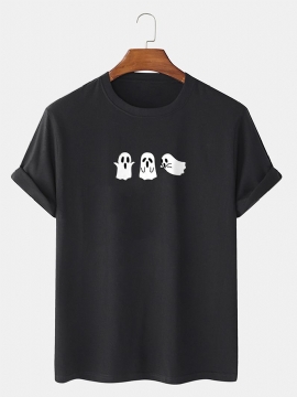 Heren 100% Katoenen Effen Cartoon Ghost Printing Grappig T-shirt