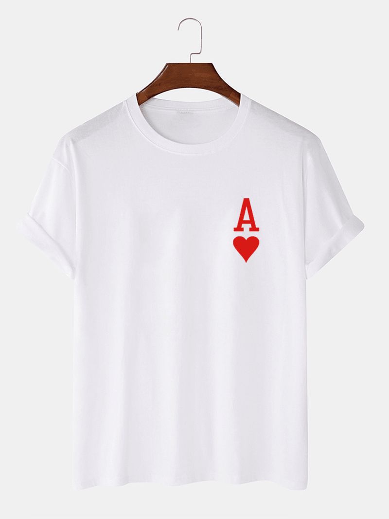 Heren Ace Of Hearts Poker Print 100% Katoenen T-shirts Met Korte Mouwen