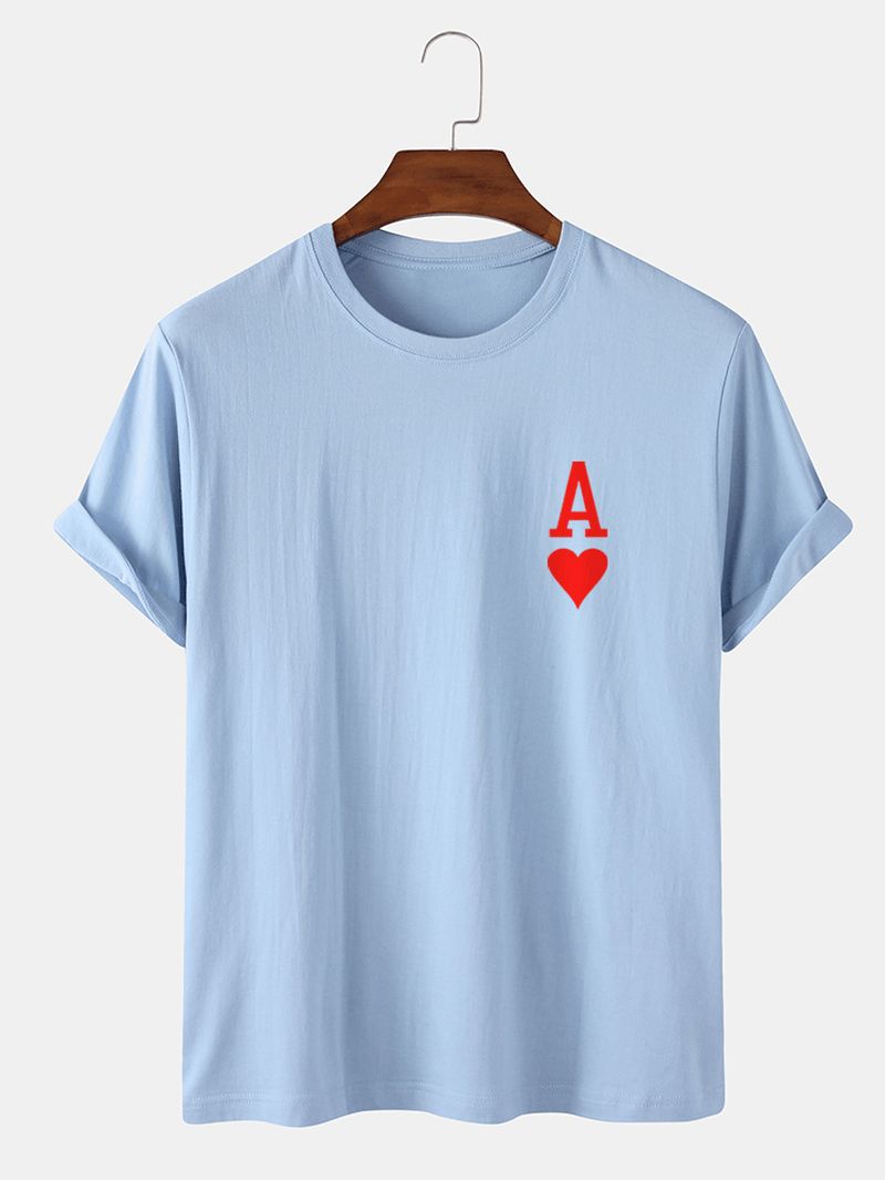 Heren Ace Of Hearts Poker Print 100% Katoenen T-shirts Met Korte Mouwen