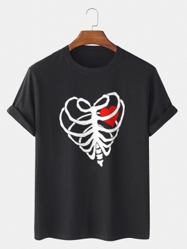 Heren Casual T-shirt Met Hartvormig Skelet Katoen Zoom Manchet