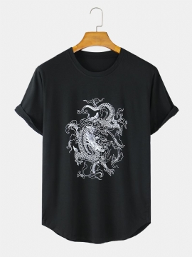 Heren Dragon Print Ademende T-shirts Met Ronde Hals En Korte Mouwen