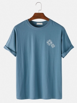 Heren Effen Kleur Sneeuwvlok Print O-hals Casual T-shirt Met Korte Mouwen