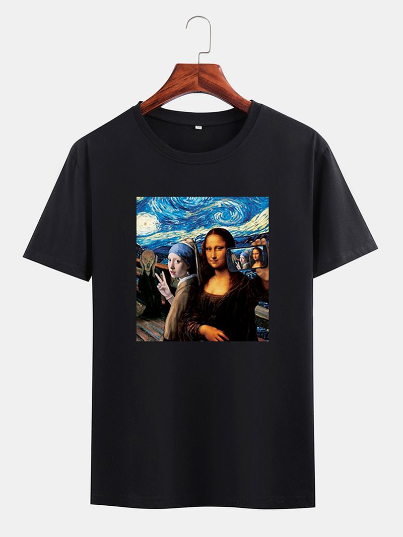 Heren Funny Kuso Mona Lisa En Van Gogh Oil Print License Designer T-shirts Met Korte Mouwen