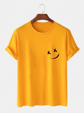 Heren Glimlach Borst Print O-hals Casual Losse Korte Mouw T-shirt