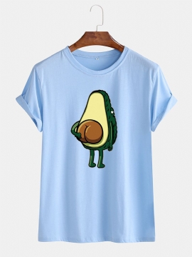Heren Grappige Cartoon Avocado Bedrukte Casual O-hals T-shirts Met Korte Mouwen