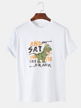 Heren Grappige Cartoon Dinosaurus Letter Print Korte Mouw Losse T-shirts