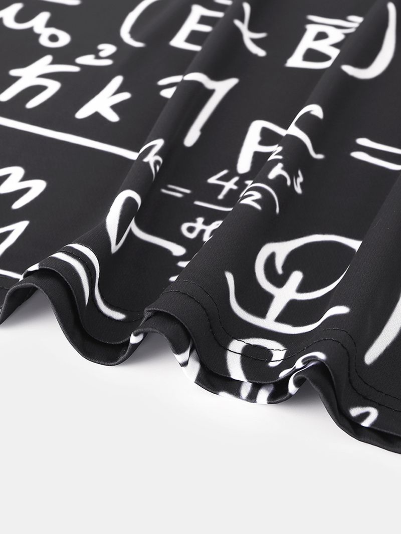 Heren Grappige Doodle Wiskundige Formules Print Casual Zwarte T-shirts Met Korte Mouwen