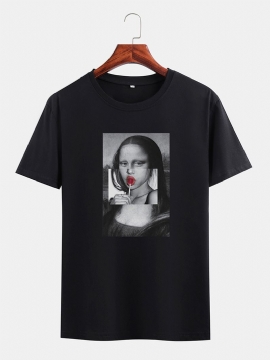 Heren Grappige Kuso Mona Lisa Licence Ronde Hals Zwarte T-shirts Met Korte Mouwen