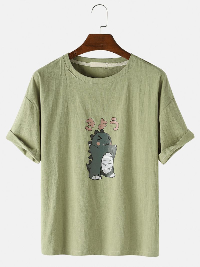 Heren Katoenen Cartoon Dinosaurus Print Ronde Hals Soort Mouw T-shirts