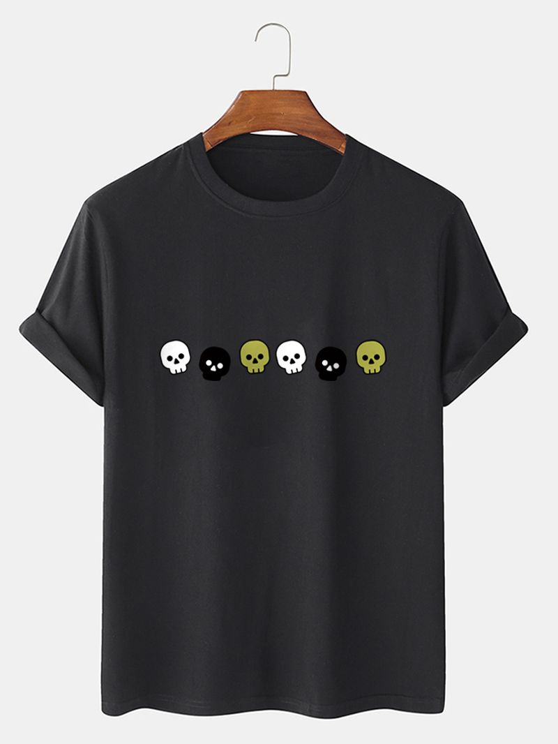 Heren Katoenen Skelet Cartoon Casual T-shirts Met Korte Mouwen