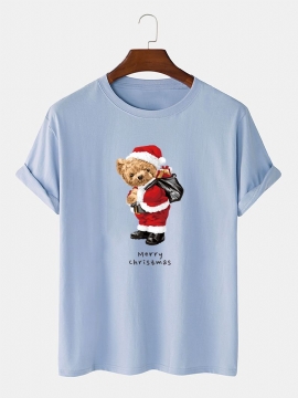 Heren Kerstbeer Grafische Print O-hals Casual Katoenen T-shirt