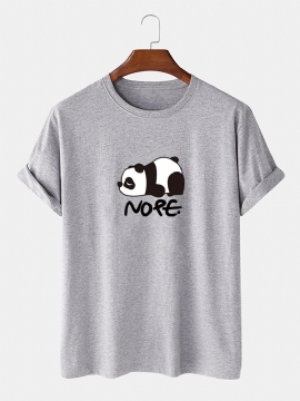Heren Nope Panda Cartoon Print Katoenen Casual T-shirt Met Korte Mouwen