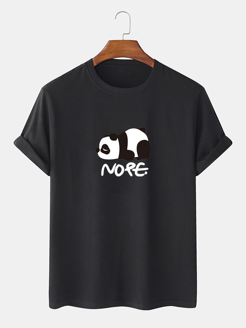 Heren Nope Panda Cartoon Print Katoenen Casual T-shirt Met Korte Mouwen