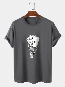 Heren Poker Skeleton Hand Graphics Street 100% Katoenen T-shirt Met Korte Mouwen