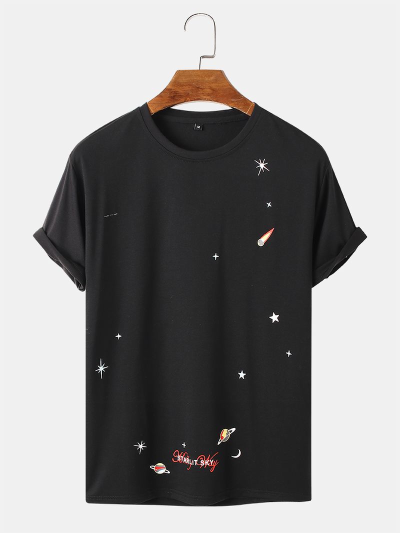Heren Space Element Print O-hals 100% Katoenen T-shirt Met Korte Mouwen
