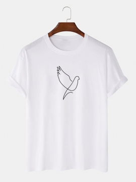 Heren Stick Figure Peace Dove Print Witte Casual T-shirts Met Korte Mouwen