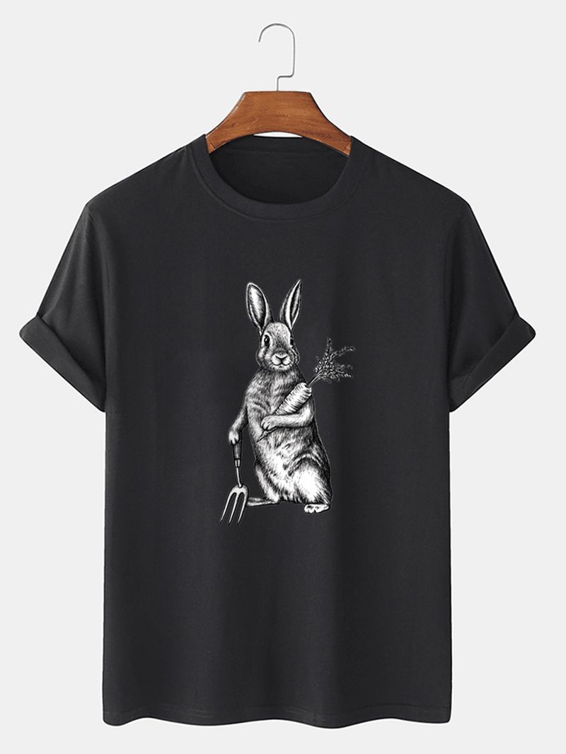 Heren T-shirt Van 100% Katoen Pasen Rabbit & Carrot Graphic Met Korte Mouwen