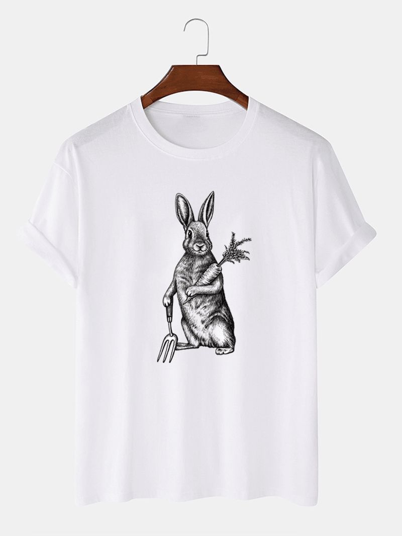 Heren T-shirt Van 100% Katoen Pasen Rabbit & Carrot Graphic Met Korte Mouwen