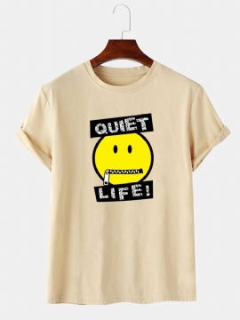 Heren T-shirts Met Letter Emoji's En O-hals Met Korte Mouwen