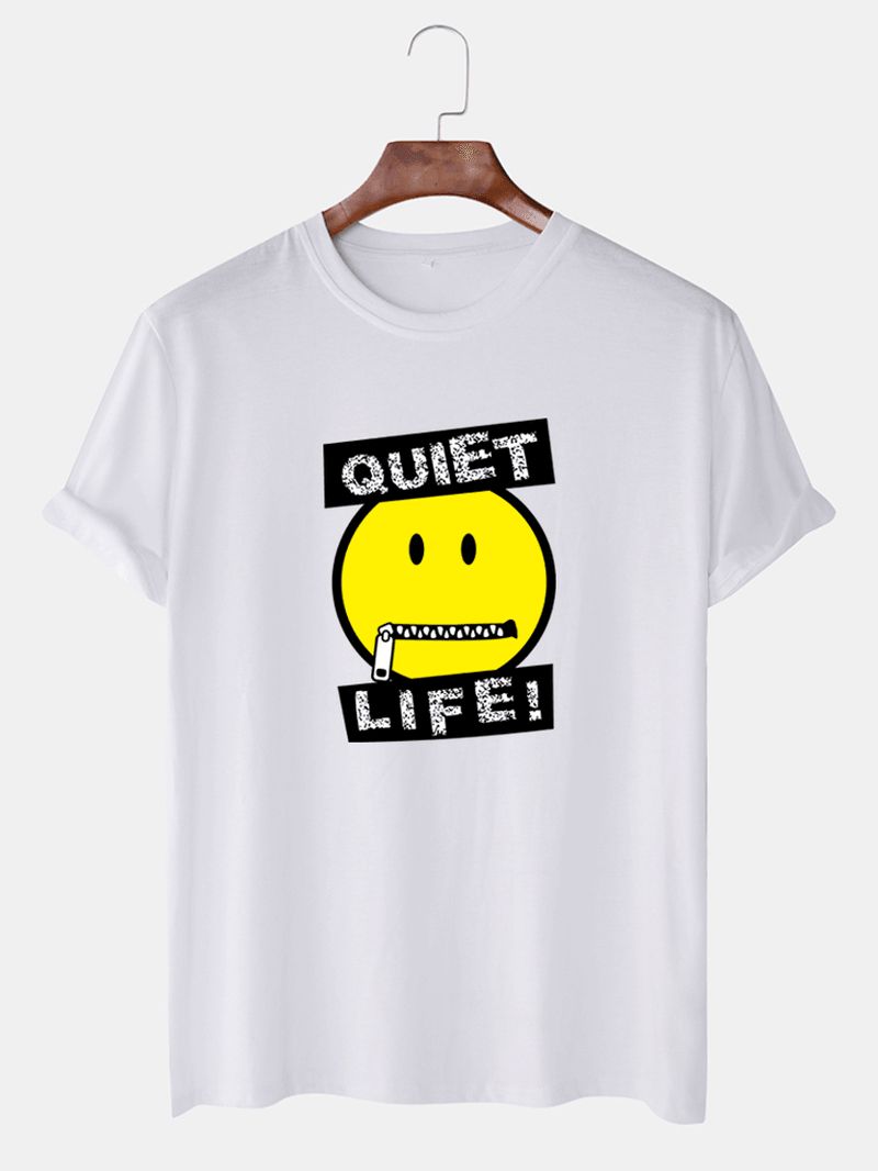 Heren T-shirts Met Letter Emoji's En O-hals Met Korte Mouwen
