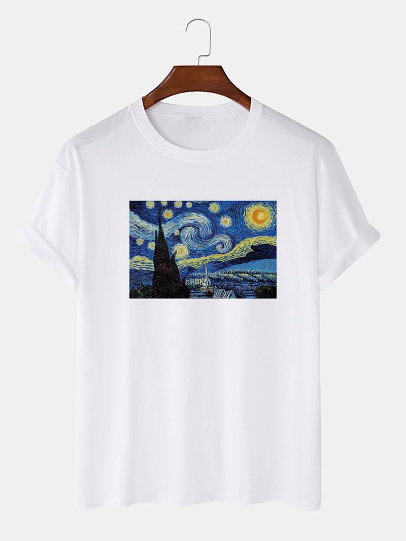 Heren Van Gogh Starry Sky-olieverfschilderij 100% Katoenen Designer T-shirts Met Korte Mouwen