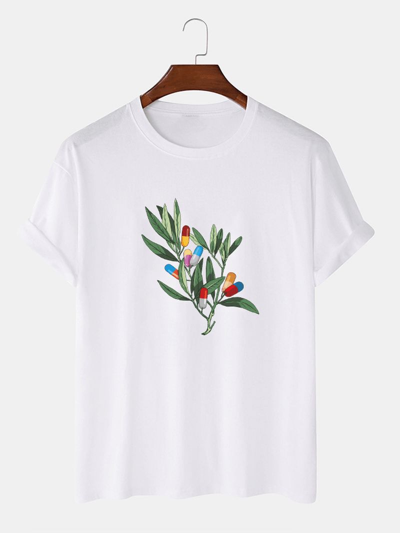 Herenboom Grafische Borstprint 100% Katoen Dun Causaal Los T-shirt Met Korte Mouwen