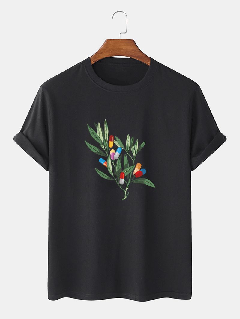 Herenboom Grafische Borstprint 100% Katoen Dun Causaal Los T-shirt Met Korte Mouwen