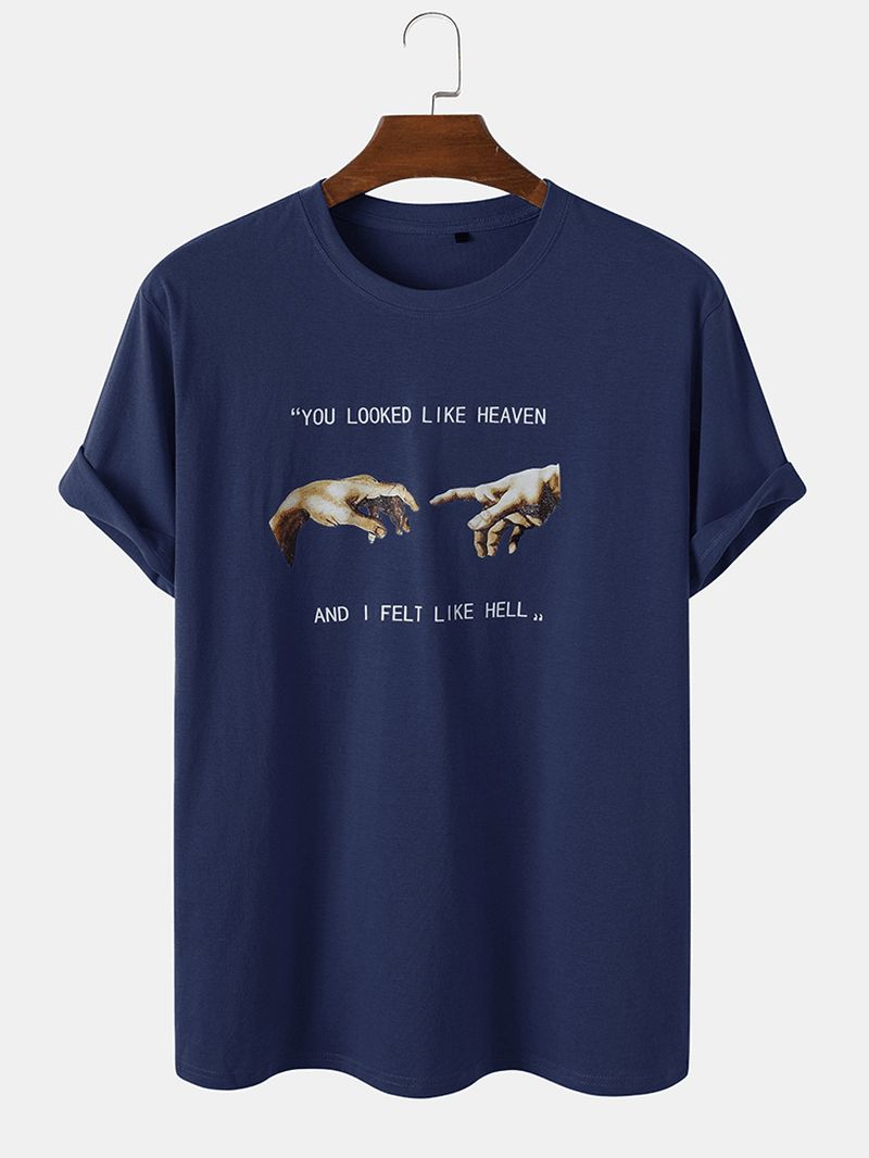 Herenhanden Slogan Print 100% Katoen Casual Losse Korte Mouw T-shirt