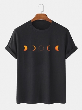 Katoenen Designer Lunar Eclipse Print Ademende T-shirts Met Korte Mouwen