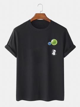 Leuke Cartoon Panda Gedrukte 00% Katoenen T-shirts Met Korte Mouwen Voor Heren