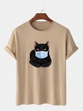 Mode Cartoon Kat Masker Afdrukken Korte Mouw O-hals T-shirts
