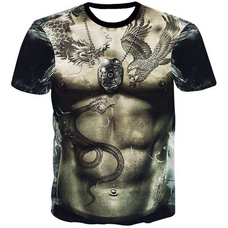 Mode Dragon Snake Tattoo T-shirt Met Korte Mouwen En Korte Mouwen