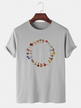 Preppy T-shirts Met Meerdere Cartoon-paddenstoelenprint En Korte Mouwen Voor Heren