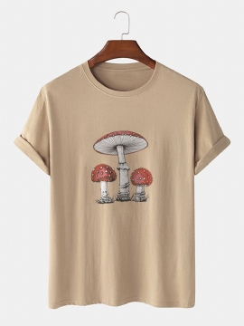 T-shirts Met Korte Mouwen Van 100% Katoen Met Cartoonpaddestoelprint Voor Heren