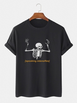 T-shirts Met Korte Mouwen Van 100% Katoen Met Skeletletters Voor Heren